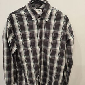 Wrangler Classic Men's Black, White & Teal Plaid Button-Down Shirt